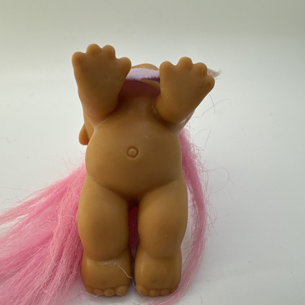 Vintage Easter Troll Doll Crawling Baby, Pink Hair, Purple Bib Bunny Ears - Picture 6 of 6